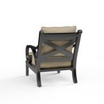 Back view highlighting sculpted cross-back frame in Old World Copper finish of Monterey Club Chair