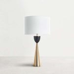 Rome Matte Table Lamp with matte gold brass conical base, black marble accent, and white drum shade