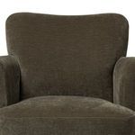 Tight front close-up of Camellia Swivel Chair’s sweetheart back and plush seat cushion.