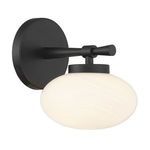 Side angle view of wall sconce showing tapered black arm and rounded backplate