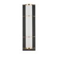 Blaine sconce side angle showing the curvature of brass fixtures around milky glass tube