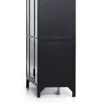 Side panel close-up showing black metal frame and smooth surface on cabinet corner leg