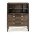 Open top compartment revealing multiple cubby shelves inside the secretary desk