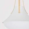 Close-up of Coventry Pendant’s domed opal glass shade and gold metal supports
