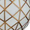 Close-up showing white glass panes and antique brass intersections in the Polyhedron Pendant
