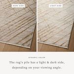 side-by-side comparison of rug’s dark and light pile sides showing color variation