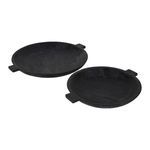 Two sandblasted black bowls shown separately side by side with handles visible