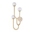 Highsmith Wall Sconce in side view showing opaque white globes and brass finish details