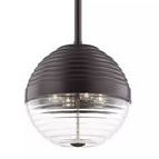 Easton 4 Light Large Pendant with ribbed dark bronze upper shade and clear ribbed glass lower globe
