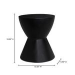 Hourglass stool with dimensions overlay showing 18 inch height, 15 inch width and depth