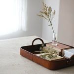 Product Image 4 for Decorative Wood and Leather Tray with Braided Handles, Cognac Color from Creative Co-Op