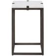 Archer Chairside Table with dark metal frame and white square top with four corner accents