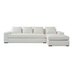 Oversized white Thomas sectional sofa in durable polyester fabric with four removable back cushions and bench-style seat