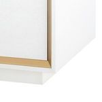 Close-up on bottom corner highlighting textured linen finish with clean gold frame edging