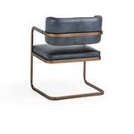Rear angle showing suspended backrest with bronze frame wrapping around leather upholstery