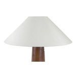 Close-up of tilted oversized white linen shade with dual chain pulls visible