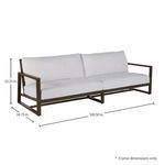 Avondale Aluminum Sofa with dimensions annotated showing 100.5 inches wide and 34.75 inches deep