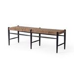 Wyatt Bench with coffee-colored top-grain leather woven seat and black-finished oak legs