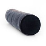 Bottom view showing smooth circular base of navy wool velvet bolster pillow