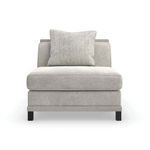 Front view showing square cushion and textured accent pillow centered on Tuxedo armless chair