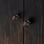soft side lighting highlighting wood texture on six-door credenza with distressed finish