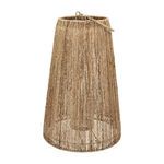 Close-up of natural jute lantern highlighting vertical fiber texture and rope tie at top