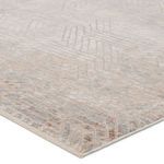 Close-up of rug corner showing subtle high-low pile texture and cream edging
