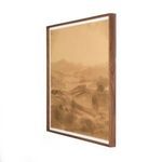 Side view showing slim walnut frame thickness and edge detail of the landscape painting.
