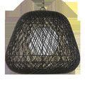 Osbert Black Pendant with softer light color illuminating the cord texture and metal rings from front