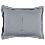 Back view showing envelope closure and smooth blue linen fabric without visible pinstripes