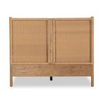 Back view of solid wood and woven panel headboard with natural toasted finish
