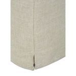 Close-up of beige linen fabric swatch matching ottoman slipcover texture and color