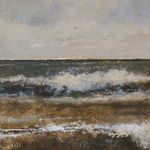 Detailed close-up of center ocean waves showing blurred dry brush paint technique
