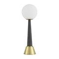 Lamp with white globe and dark faux shagreen telescoping shaft front view