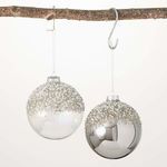 Product Image 1 for Adele Silver Glass Glitter Ball Ornaments, Set of 2 from Sullivans