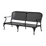 Black aluminum sofa frame without cushions showing seating slats and armrest curves