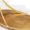 Close-up of textured oval gold base showing curved metal supports and ball feet