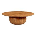 Round Bradbury Large Coffee table in solid Acacia wood with a wide flat top and a smooth rounded base in natural wood finish
