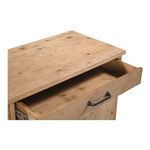 Close-up of an open drawer showing light wood interior and metal handle detail