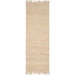 Long narrow jute runner rug with fringed edges and natural cream hue