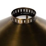 Close-up of Egon floor lamp’s upper shade vent holes and brushed brass texture