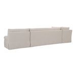 Back view showing smooth beige slipcover and modular sections connected with alligator clips