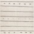 Ivory and black geometric area rug with thin horizontal lines and small diamond motifs in a Bohemian Global style