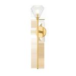 Front-on view of Maspeth Wall Sconce against white background with clear details of brass finish and crystal facets