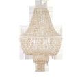 Cybele Chandelier in an empire shape with natural shell strands and pearlized white wrought iron rings wrapped in white twine
