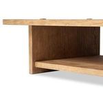 Lower angle side view highlighting shelf and internal space beneath tabletop