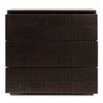 Front view of Denman nightstand with all three drawers partially open