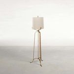 Tall floor lamp with Ashwell Gold metal tripod base and cylindrical natural fabric shade