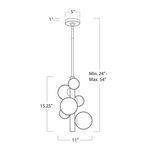 Line drawing with dimensions and installation measurements of Styx Vertical Pendant