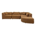 Lowtide Alcove Modular Sectional in textured brown fabric with layered cushion design and rounded ottoman corner